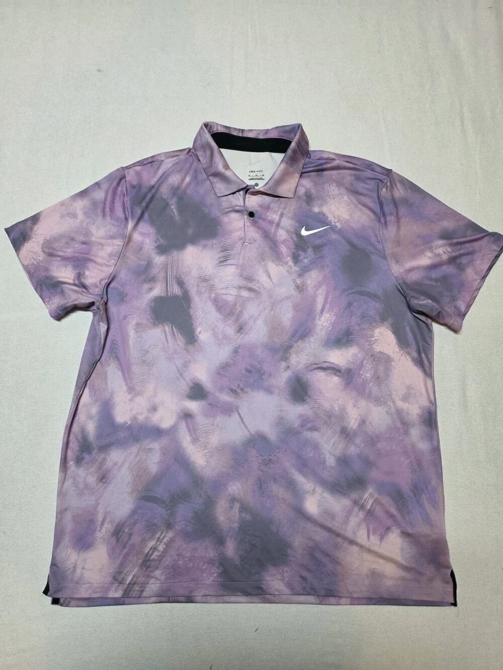 Nike Dri-FIT Mens XL Purple Pink Tie Dye Short Sleeve Golf Polo Shirt